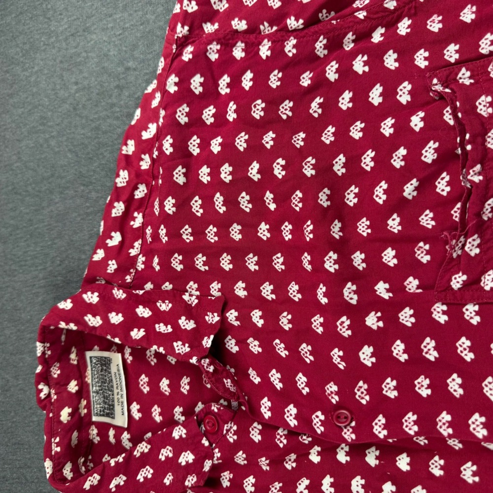 Whats Happening Rayon Button Down Shirt Red White Geometric Print Mens XL